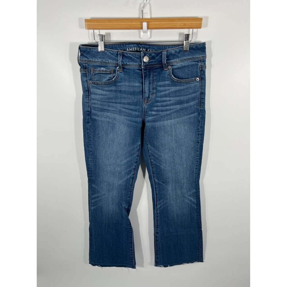 American Eagle Kick Boot Jeans Womens 10 Blue Distressed Mid Rise Y2K Denim